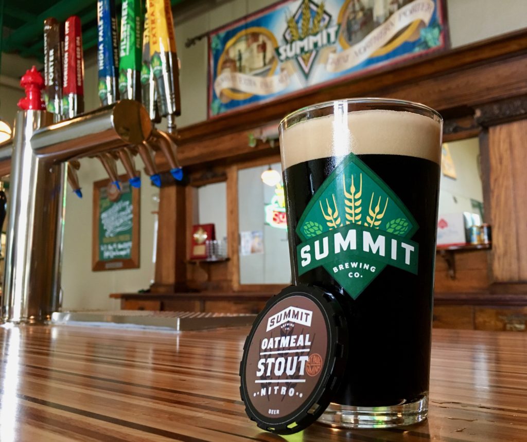 Summit Oatmeal Stout on a bar. 