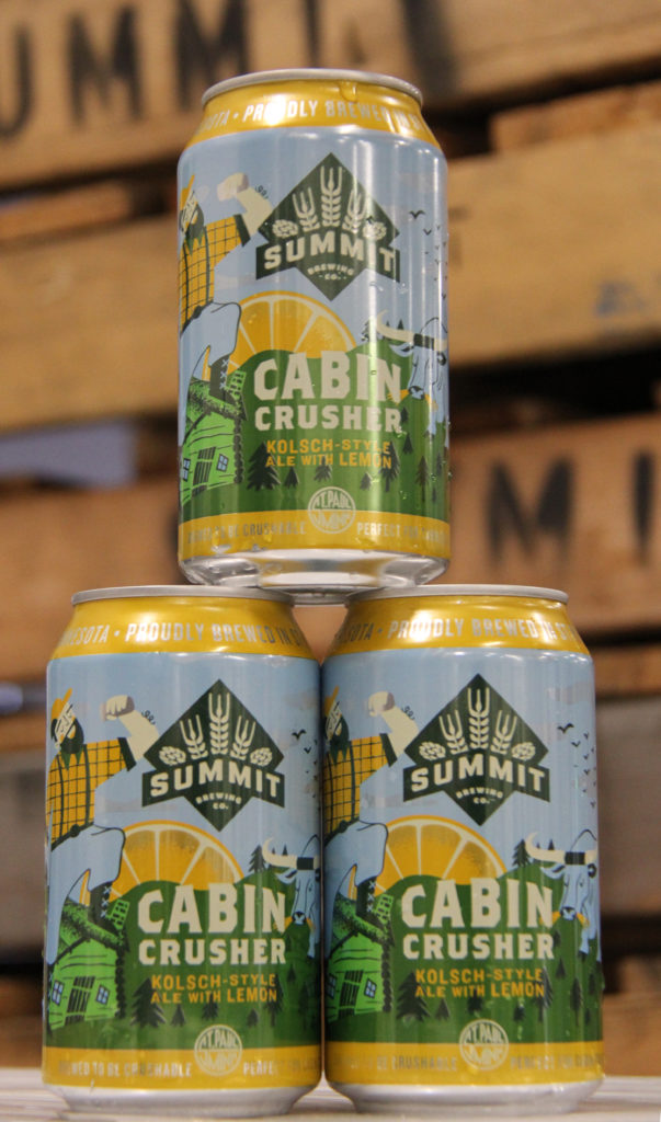Cabin Crusher Kolsch-Style Ale with Lemon Cans Stacked