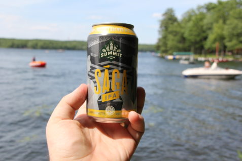 Summit Saga IPA, brewed with Centennial hops, in 12oz can by lake