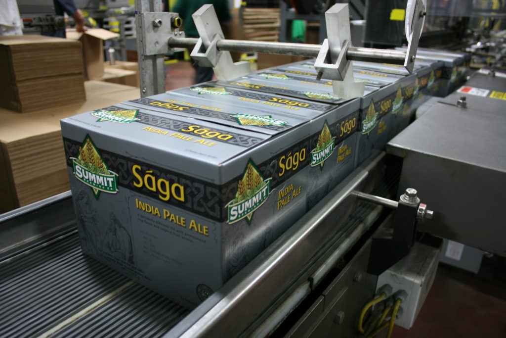 Summit Saga IPA 12pk bottle boxes on the line