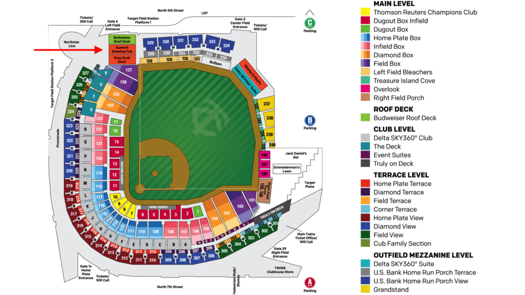 Minnesota Twins' Target Field seating map