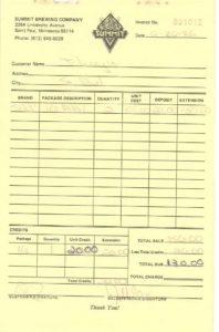 A receipt of the first kegs of Summit Extra Pale Ale sold by Summit Brewing Company